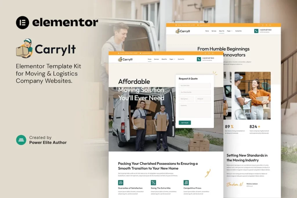 CarryIt – Moving &amp; Logistics Company Elementor Template Kit