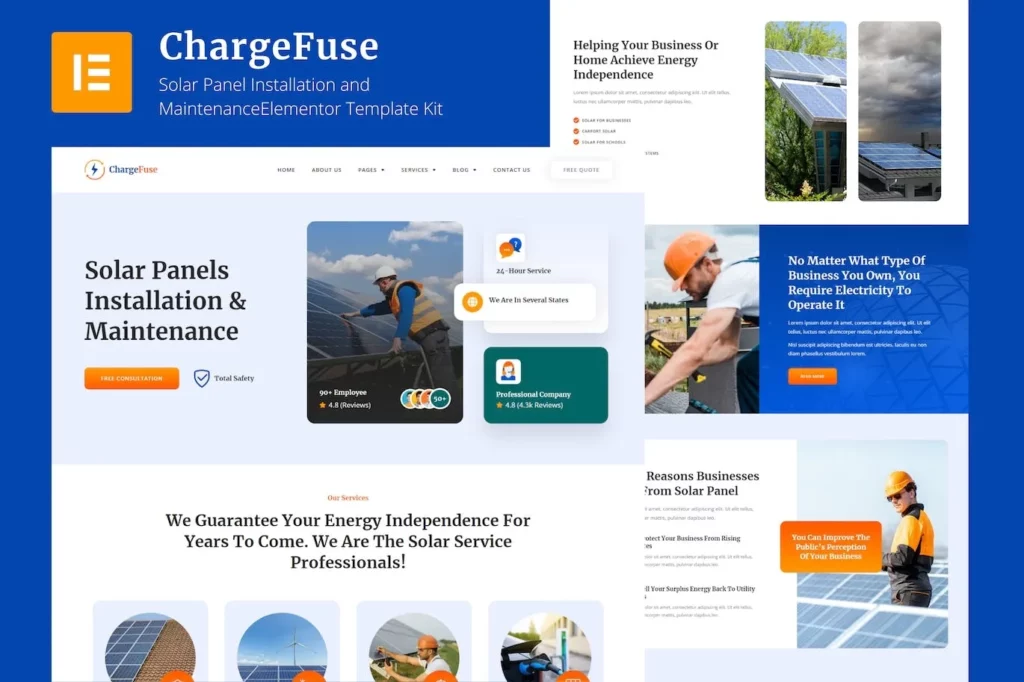 ChargeFuse – Solar Panel Installation &amp; Maintenance Elementor Template Kit