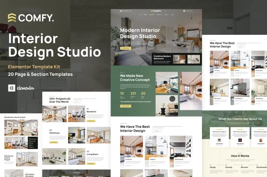 Comfy – Interior Design Studio &amp; Architecture WordPress Elementor Template Kit