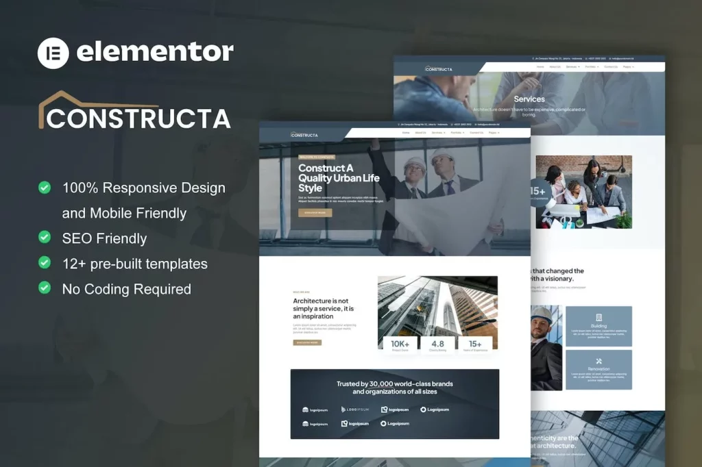Constructa – Construction &amp; Building Elementor Pro Template Kit