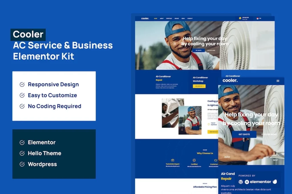 Cooler – AC Service &amp; Business Elementor Pro Template Kit