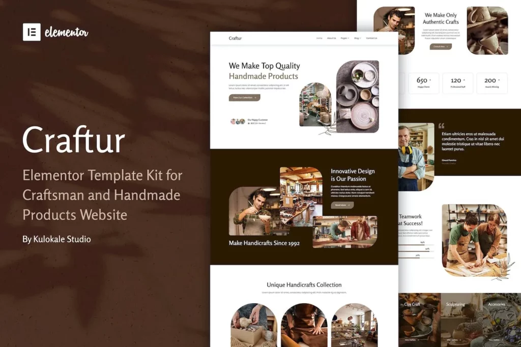 Craftur – Craftsman &amp; Handmade Products Elementor Template Kit