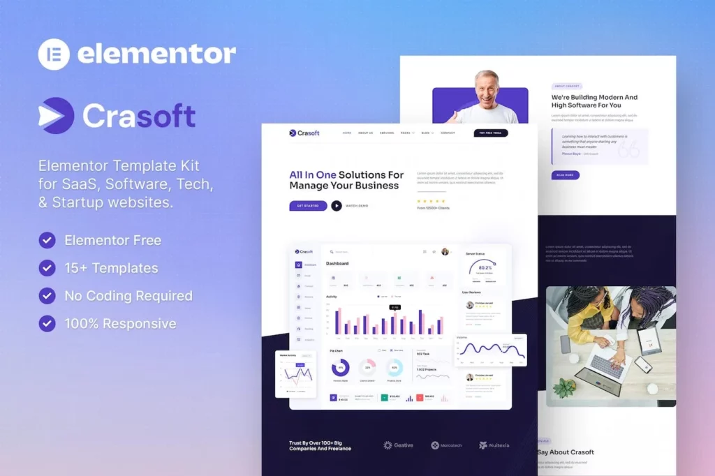 Crasoft – SaaS &amp; Tech Startup Company Elementor Template Kit