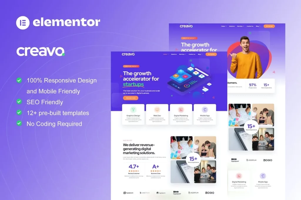 Creavo – Creative Agency &amp; Digital Marketing Elementor Template Kit