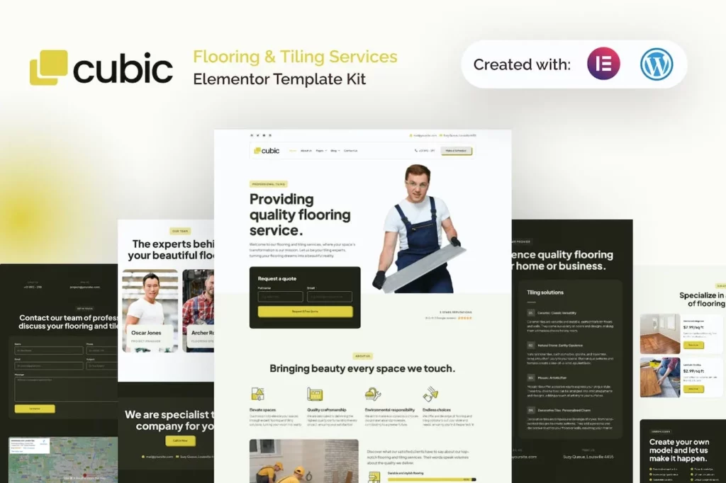 Cubic Flooring &amp; Tiling Services Elementor Template Kit