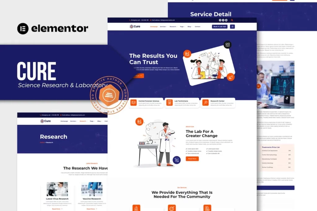 Cure – Science Research &amp; Laboratory Elementor Template Kit