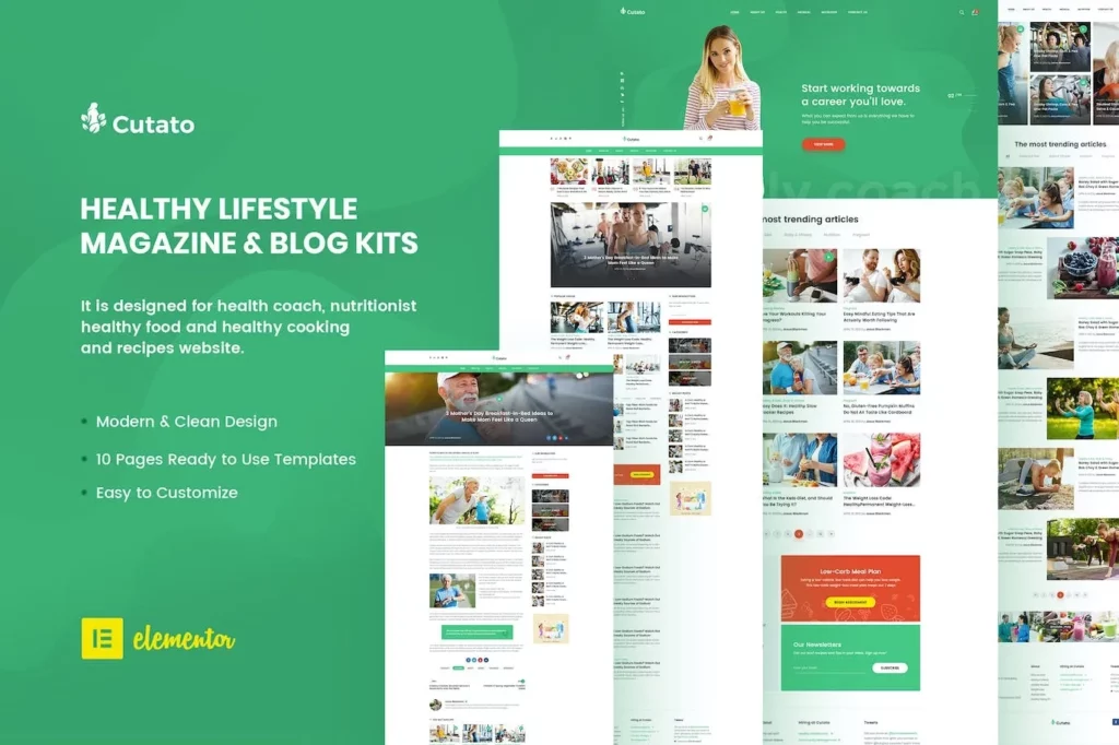 Cutato – Healthy Lifestyle Magazine &amp; Blog Elementor Template Kit