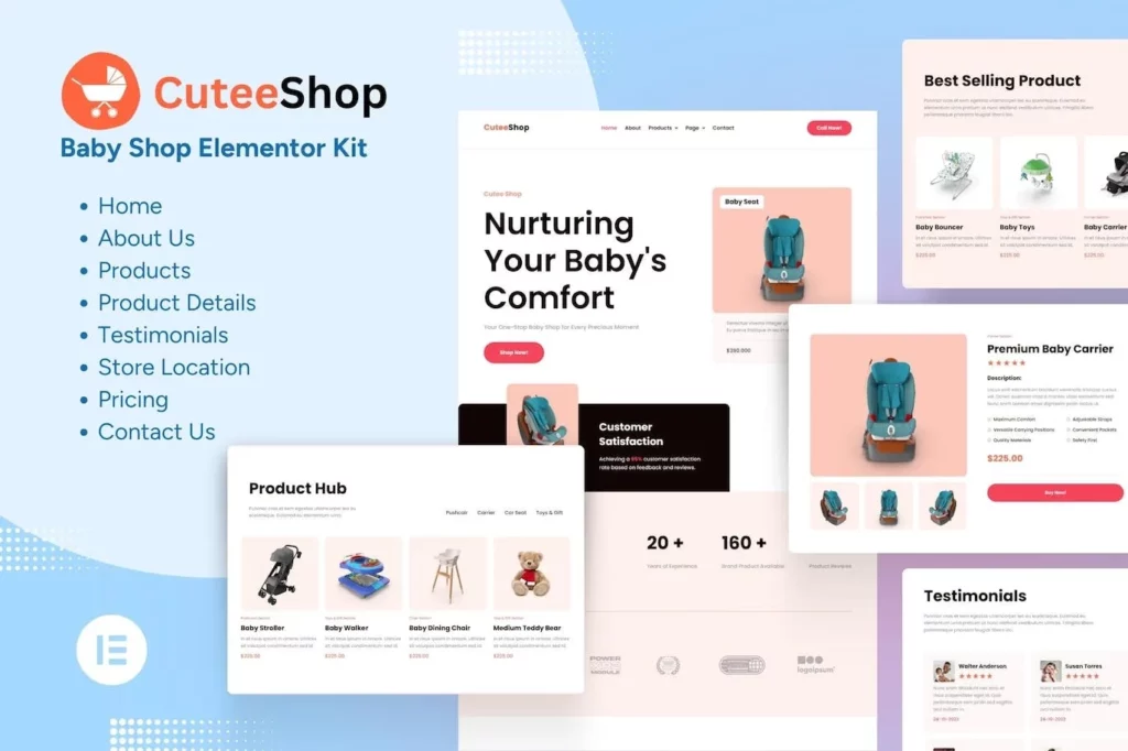 CuteeShop – Kids &amp; Baby Ecommerce Elementor Kit