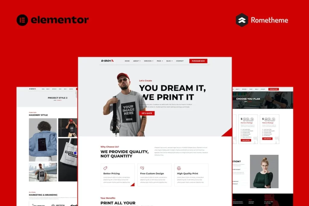 D-Shirt – T Shirt Design &amp; Printing Elementor Pro Full Site Template Kit