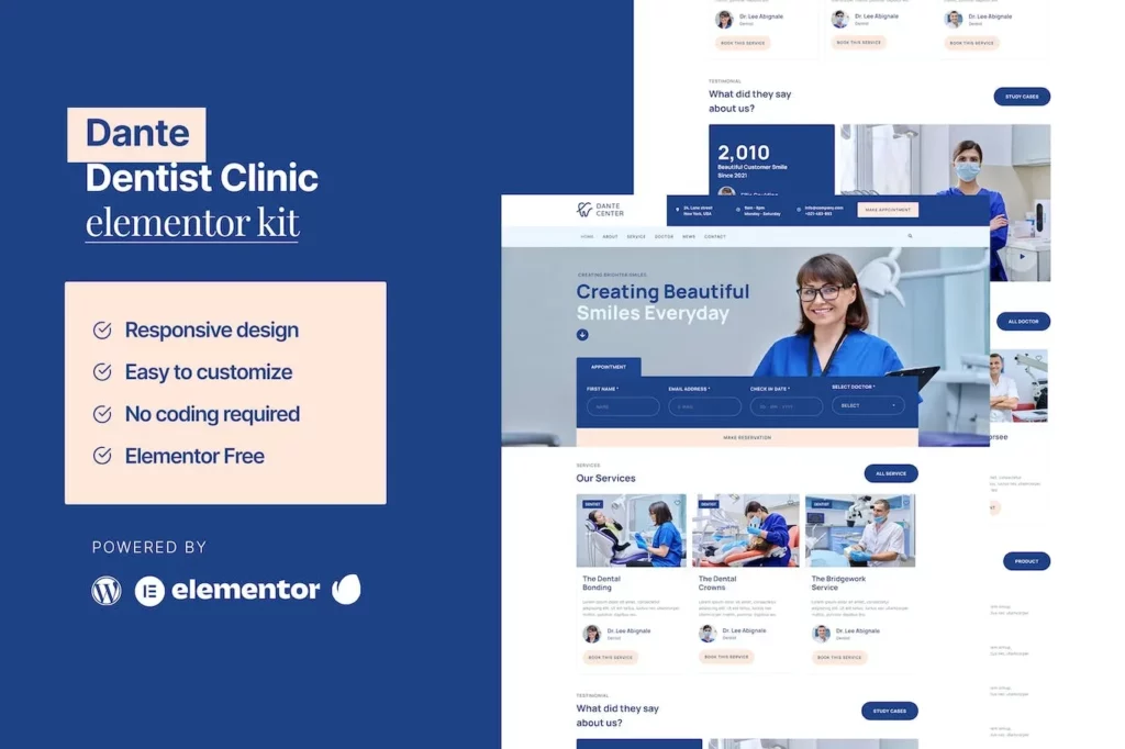 Dante – Dentist &amp; Dental Clinic Elementor Template Kit