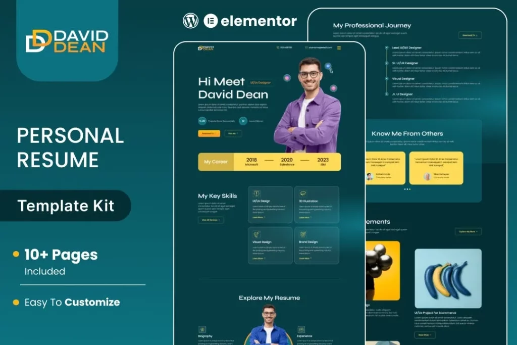 DavidDean – Personal Portfolio &amp; Resume Elementor Template Kit