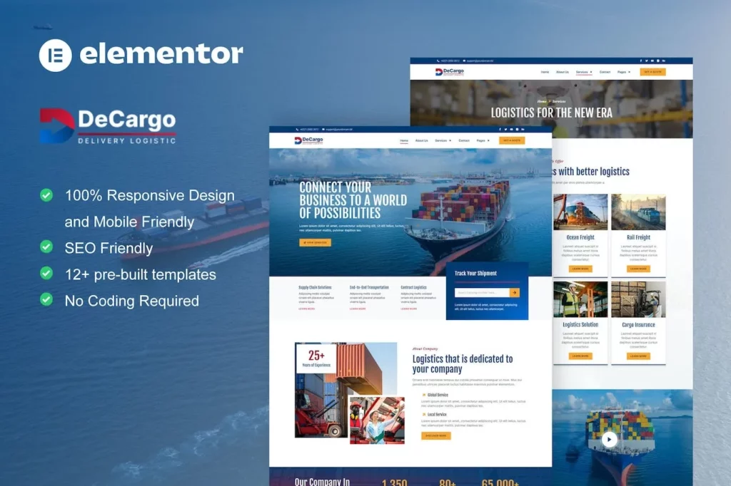 DeCargo – Logistics &amp; Transportation Services Elementor Template Kit