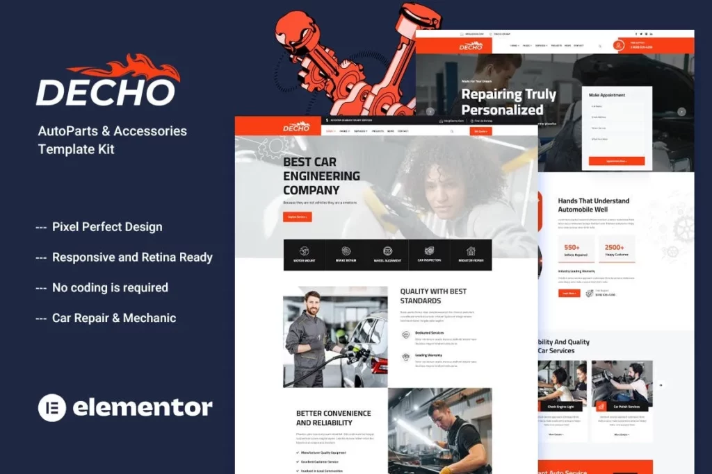 Decho – Car Repair Mechanic Elementor Template Kit