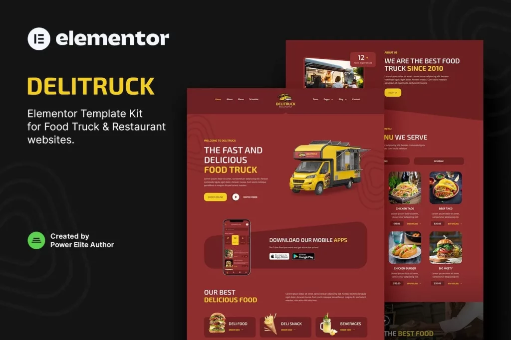 Delitruck – Food Truck &amp; Restaurant Elementor Template Kit