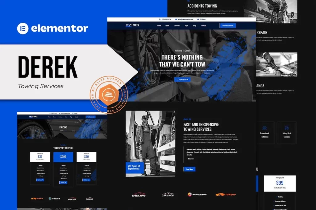 Derek – Towing Services Elementor Pro Template Kit