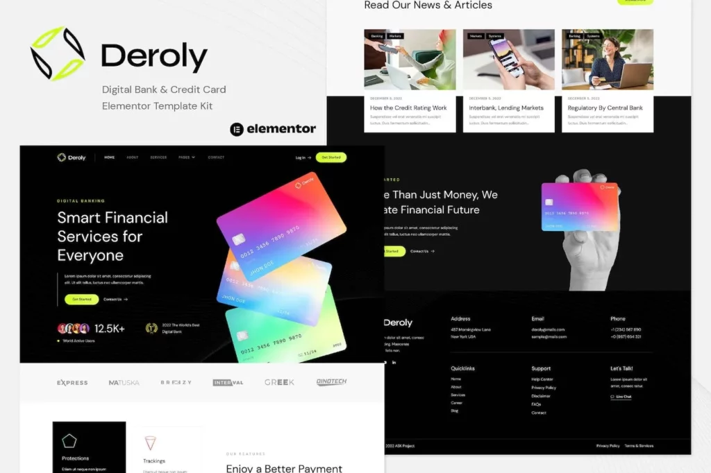 Deroly – Digital Bank &amp; Credit Card Elementor Template Kit