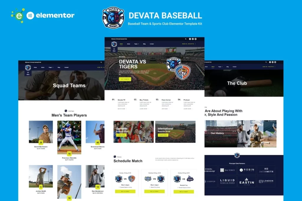Devata – Baseball Team &amp; Sports Club Elementor Template Kit