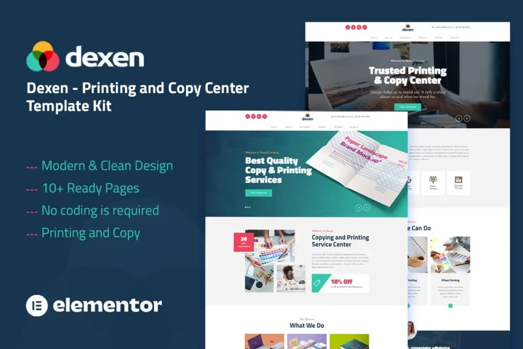 Dexen – Printing &amp; Copy Center Elementor Template Kit