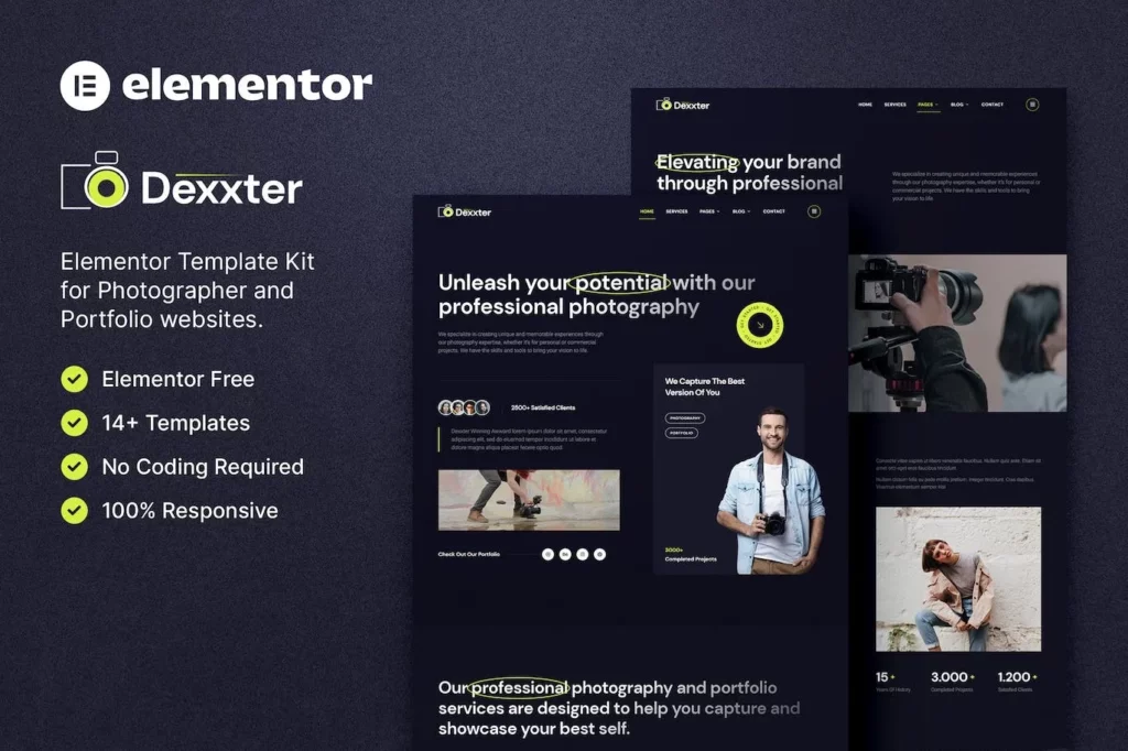Dexxter – Photography &amp; Portfolio Elementor Template Kit