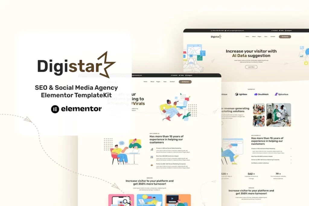 Digistar – SEO &amp; Social Media Agency Elementor Templat Kit