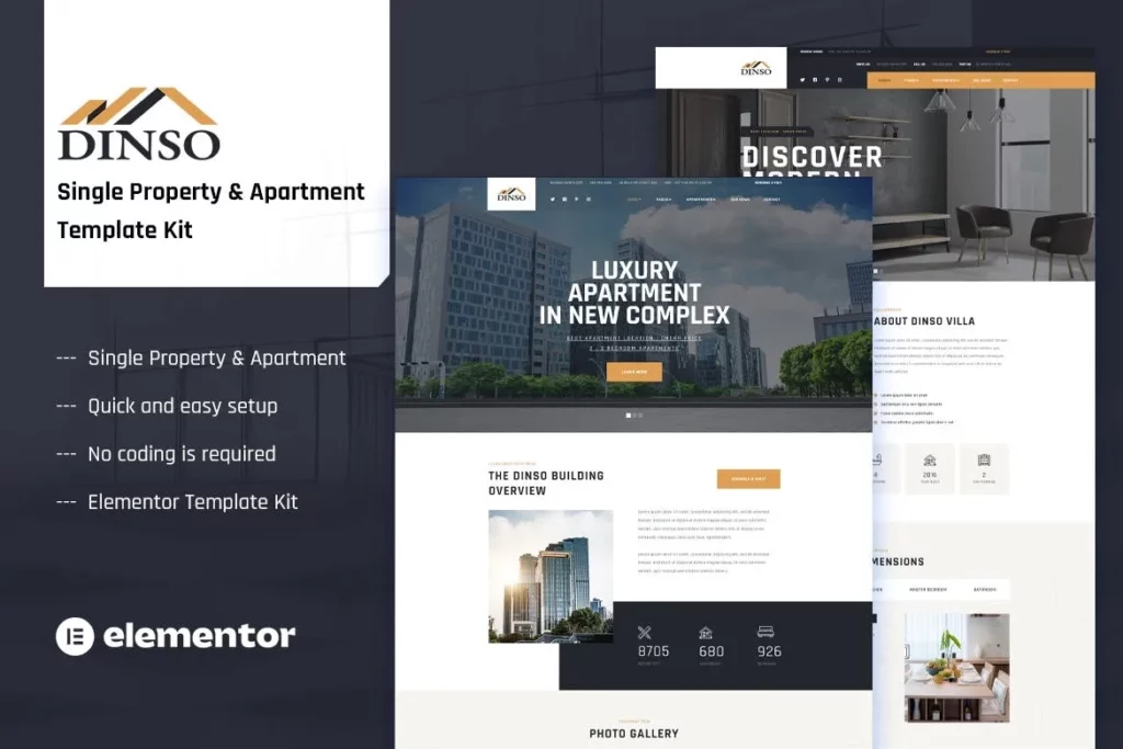Dinso – Single Property &amp; Apartment Elementor Template Kit