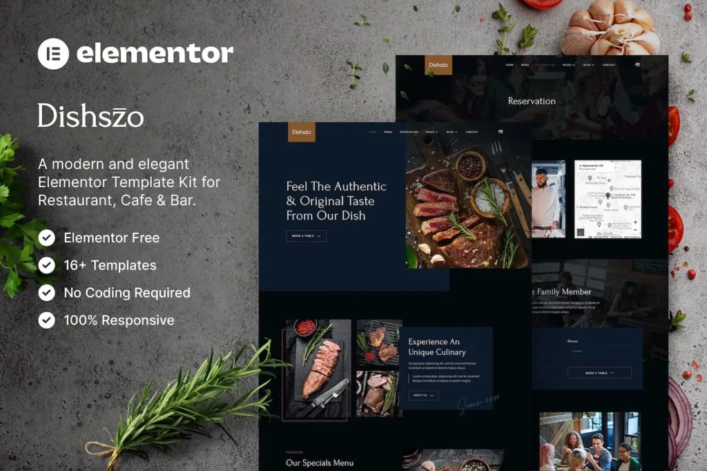 Dishszo – Restaurant &amp; Cafe Elementor Template Kit
