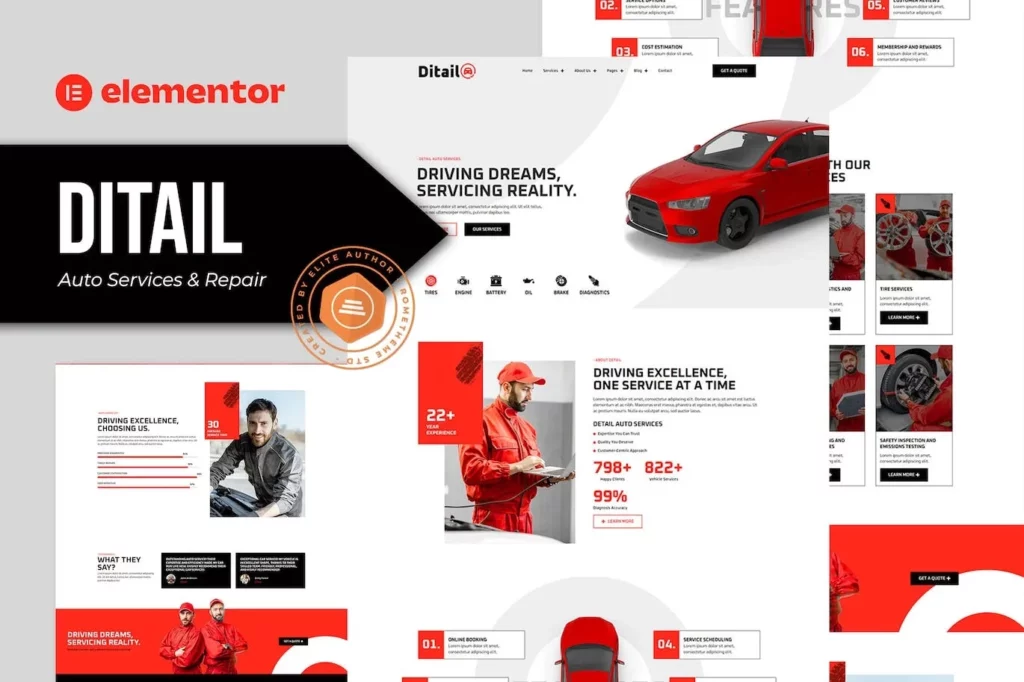 Ditail – Auto Services &amp; Repair Elementor Pro Template Kit