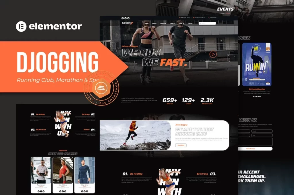 Djogging – Running Club Marathon &amp; Sport Elementor Pro Template Kit