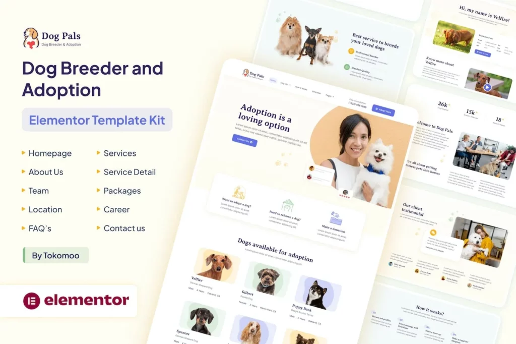 Dog Pals – Dog Breeder &amp; Adoption Elementor Template Kit