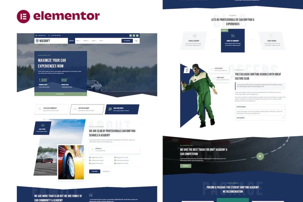 Drifting School Academy &amp; Car Club Elementor Template Kit