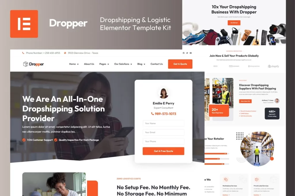 Dropper – Dropshipping &amp; Logistic Elementor Template Kit