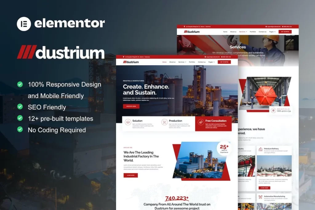 Dustrium – Industrial &amp; Manufacturing Elementor Pro Template Kit