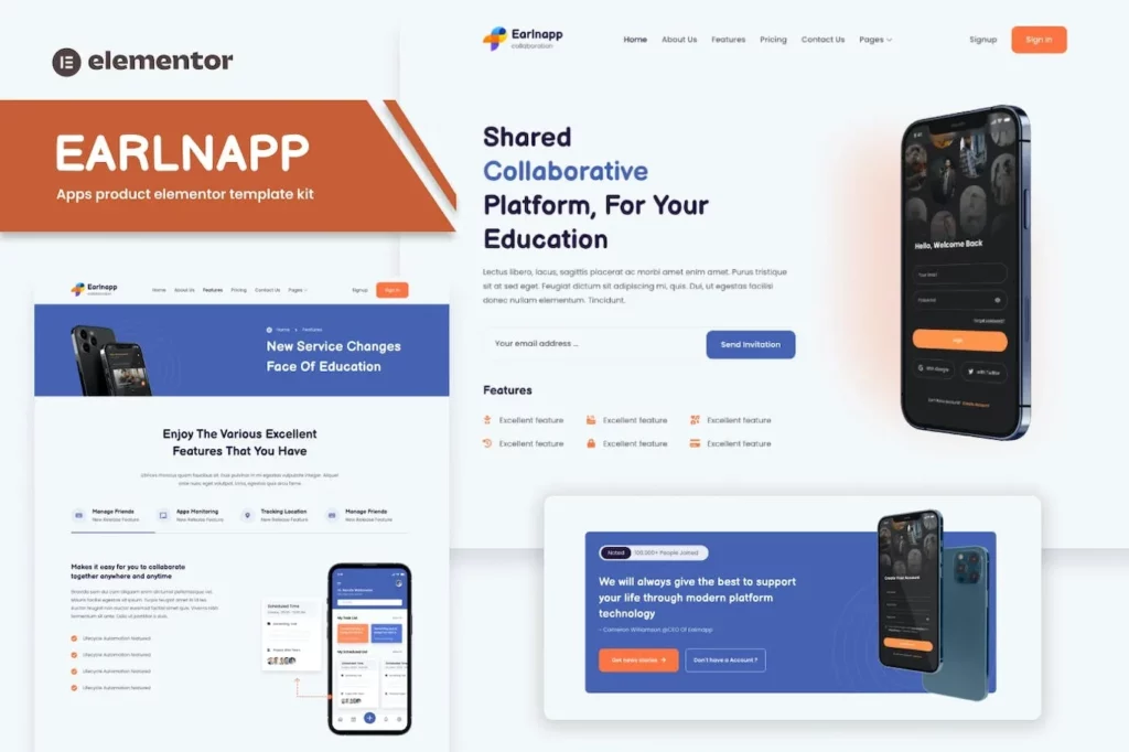 Earlnapp – Online Education App Elementor Template Kit