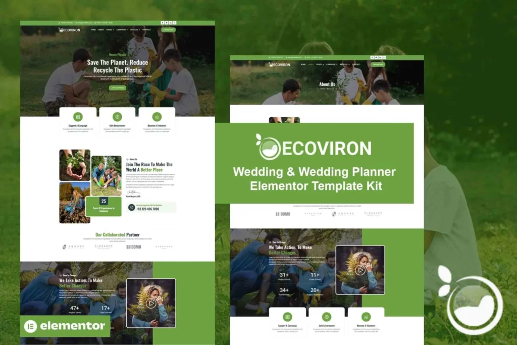 Ecoviron – Ecology &amp; Enviroment Charity Elementor Pro Template Kit