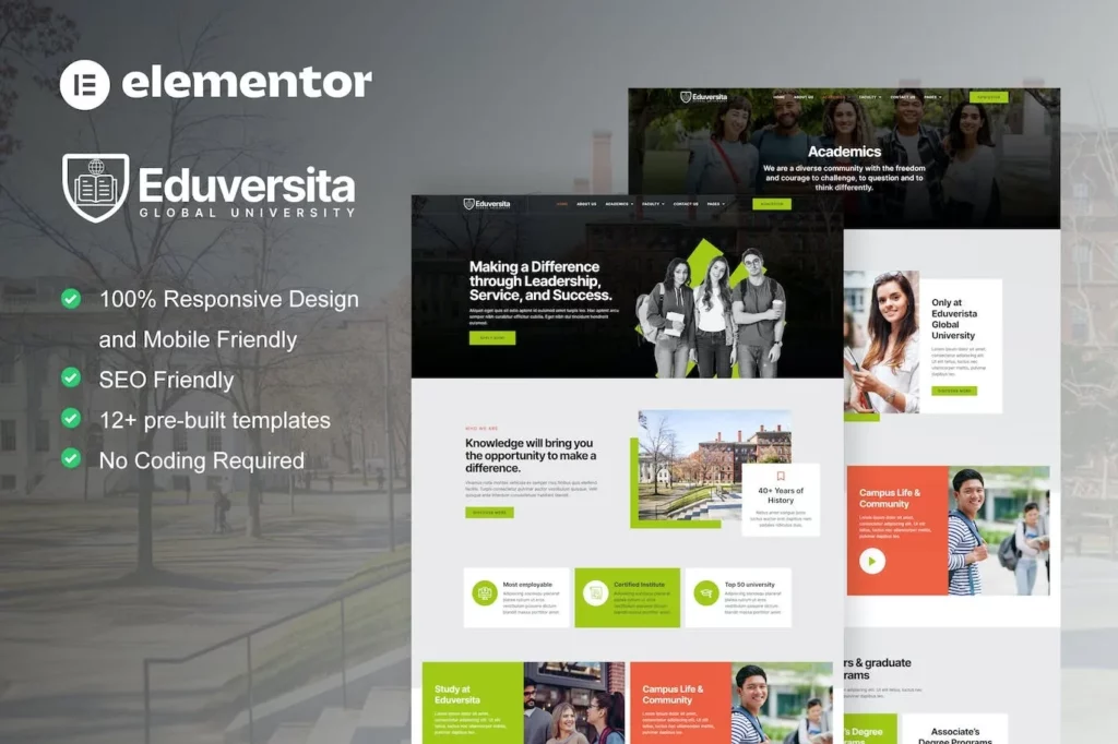 Eduversita – University &amp; College Elementor Template Kit