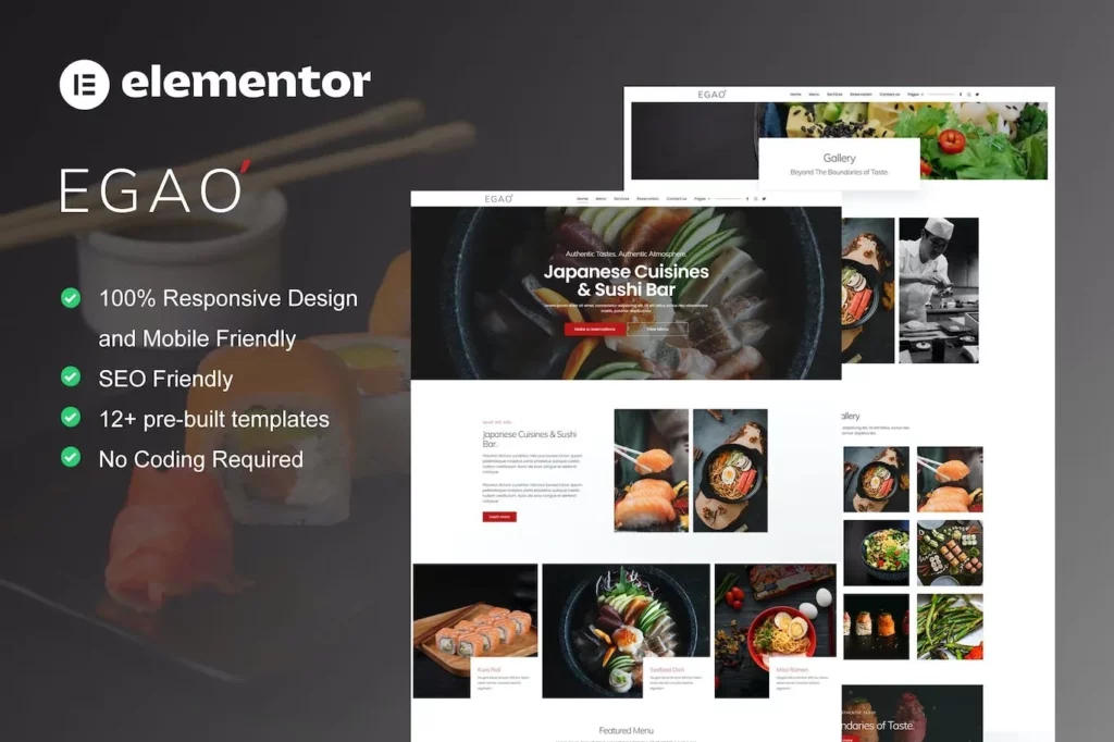 Egao – Japanese Restaurant &amp; Sushi Bar Elementor Template Kit