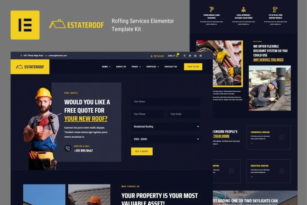 EstateRoof – Roofing Services Elementor Template Kit