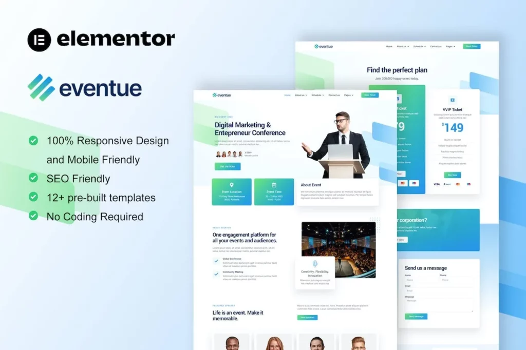 Eventue – Event &amp; Conference Elementor Template Kit