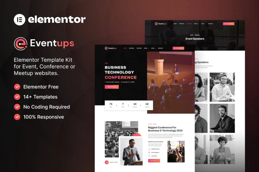 Eventups – Event &amp; Conference Elementor Template Kit