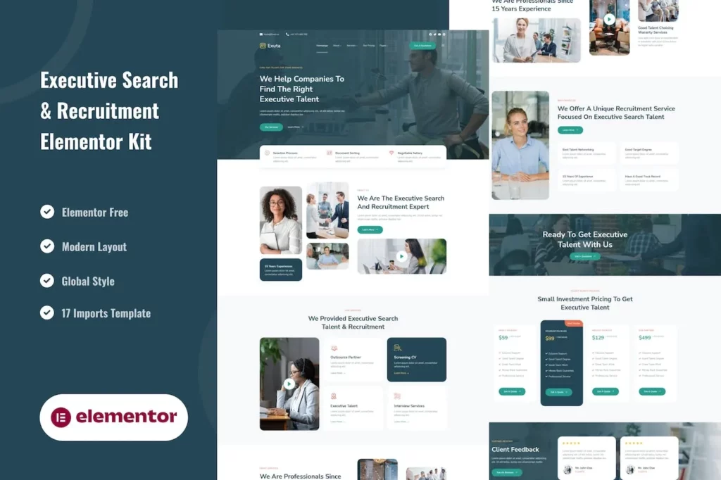 Exuta – Executive Search &amp; Recruitment Service Elementor Template Kit