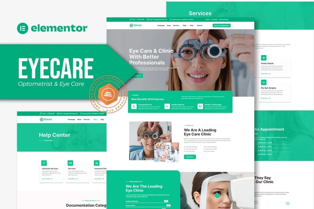 Eyecare – Optometrist &amp; Eye Care Elementor Template Kit