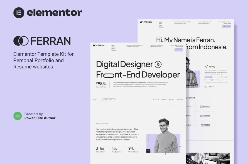Ferran – Personal Portfolio &amp; Resume Elementor Template Kit