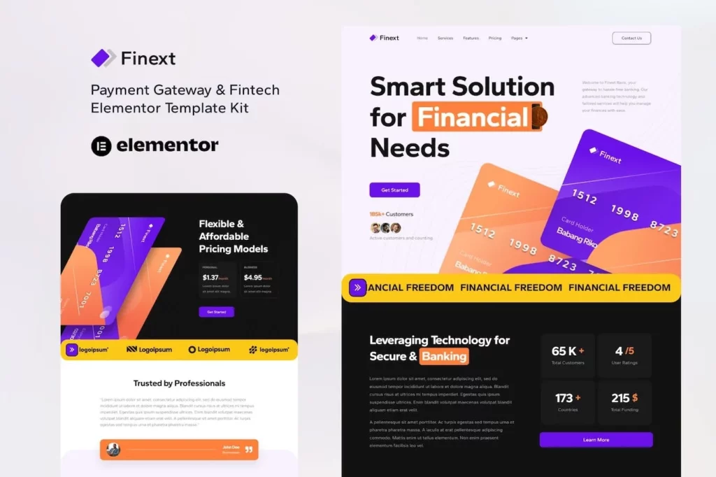 Finext – Payment Gateway &amp; Fintech Elementor Template Kit