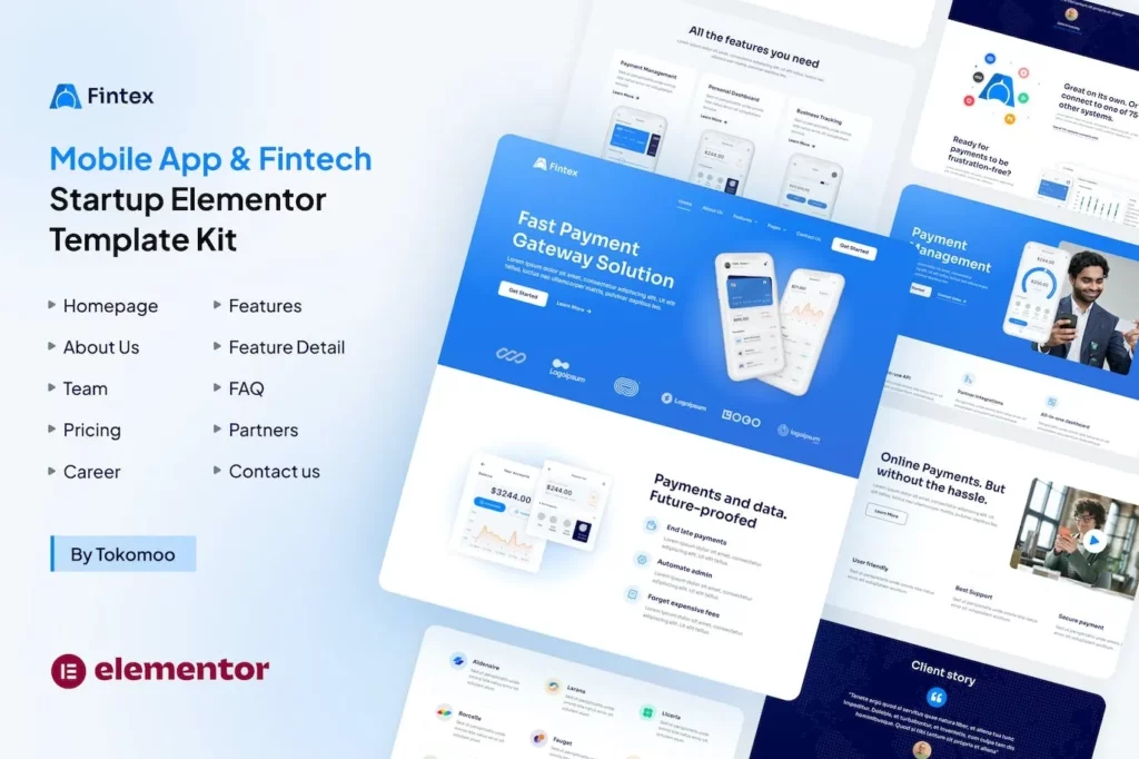 Fintex – Mobile App &amp; Fintech Startup Elementor Template Kit