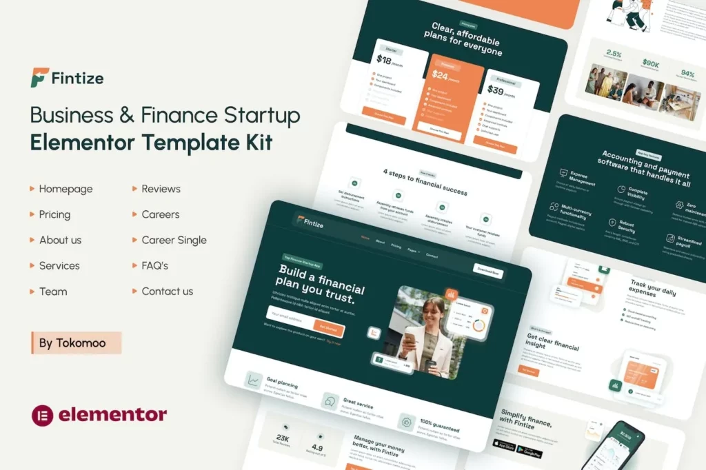 Fintize – Business &amp; Finance Startup Elementor Template Kit