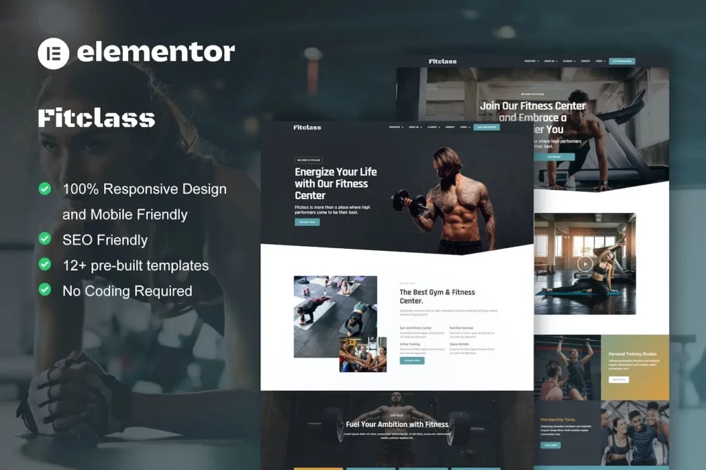 FitClass – Fitness &amp; Gym Services Elementor Template Kit