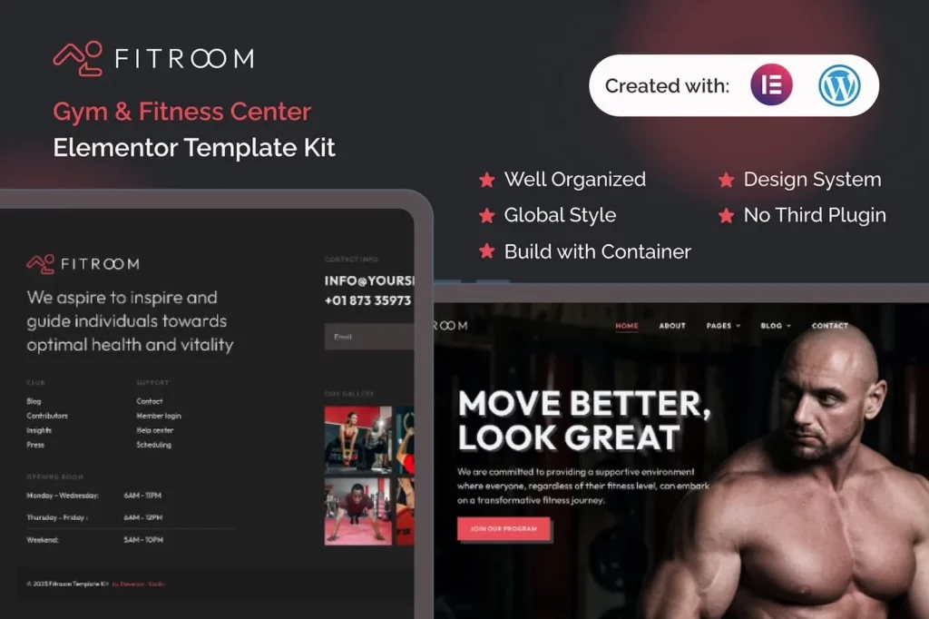 Fitroom – Gym &amp; Fitness Center Elementor Template Kit