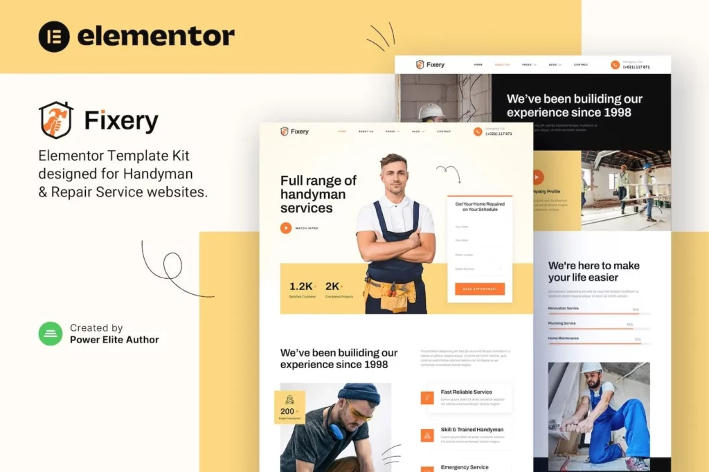 Fixery – Handyman &amp; Repair Services Elementor Template Kit