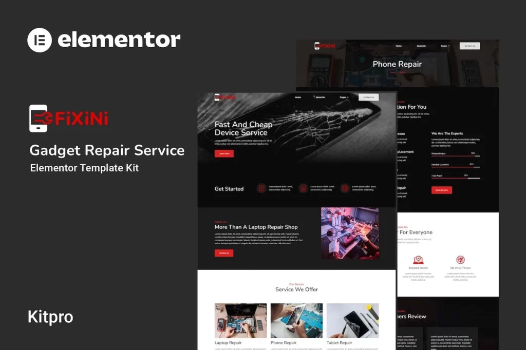Fixini – Gadget Repair Service Elementor Template Kit