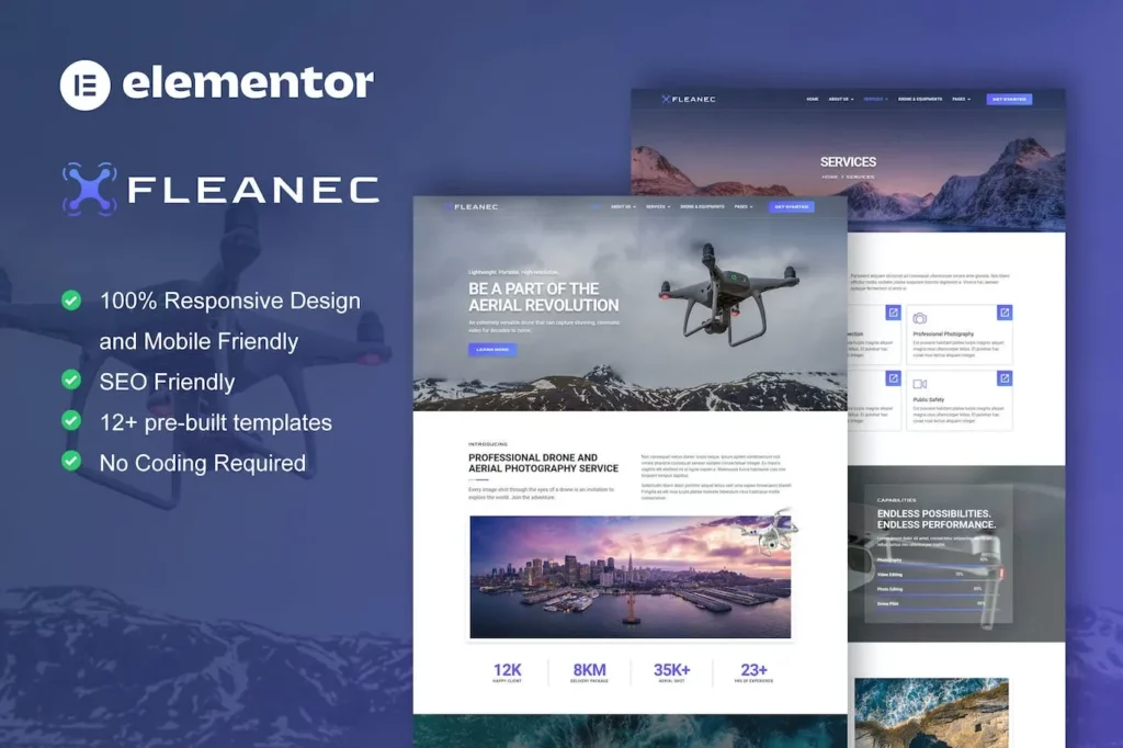 Fleanec – Aerial Photography &amp; Videography Elementor Template Kit
